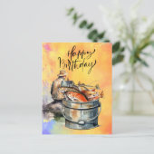 Carte Postale Anniversaire des amateurs de pêche avec aquarelle  (Debout devant)