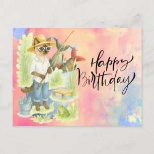 Carte Postale Anniversaire des amateurs de pêche avec Poisson   
