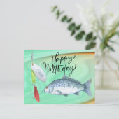 Carte Postale Anniversaire des amoureux de la pêche à l'aquarell (Debout devant)