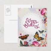 Carte Postale Anniversaire des papillons floraux (Devant / Derrière)