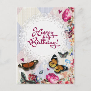 Carte Postale Anniversaire des papillons floraux