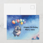 Carte Postale Anniversaire d'Hippopotame avec des ballons (Devant / Derrière)