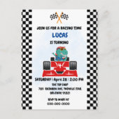 Carte Postale Anniversaire Dinosaur voiture de course garçon cou (Devant)