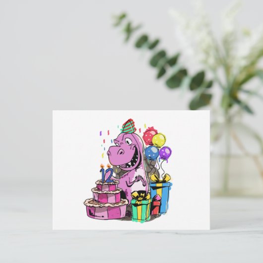 Carte Postale Anniversaire dinosaure 12 - Tyrannosaurus Rex (Debout devant)