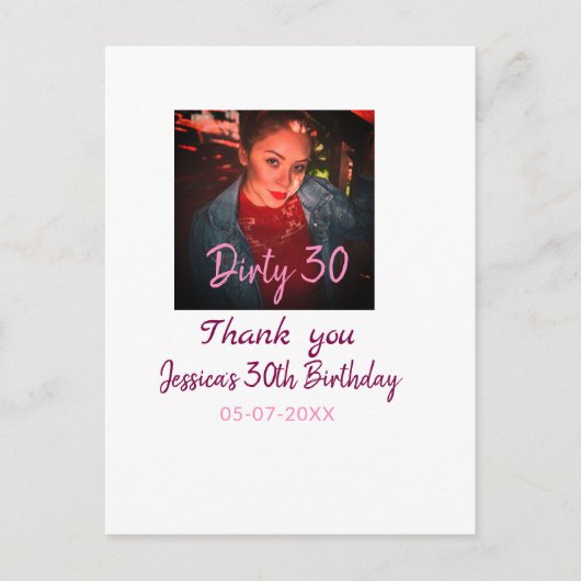 Carte Postale Anniversaire Dirty 30 ajouter nom rose ajouter pho (Devant)