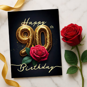 Carte Postale Anniversaire doré 90 ans Rose élégante scintillant