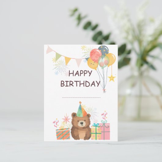 Carte Postale Anniversaire d'ours (Debout devant)