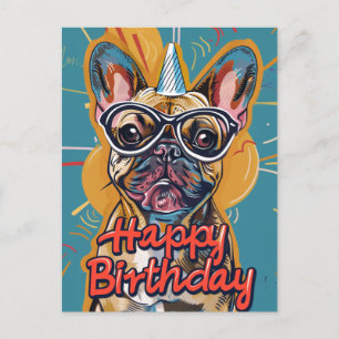Carte Postale Anniversaire drôle de Bouledogue Français