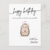 Carte Postale Anniversaire drôle de hérisson à l'aquarelle minim (Devant)