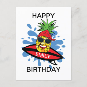 Carte Postale Anniversaire drôle de surf de l'ananas