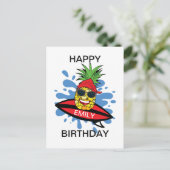Carte Postale Anniversaire drôle de surf de l'ananas (Debout devant)