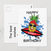 Carte Postale Anniversaire drôle de surf de l'ananas (Devant / Derrière)