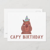 Carte Postale "ANNIVERSAIRE DU CAPY" Capybara avec chapeau de fê (Devant / Derrière)