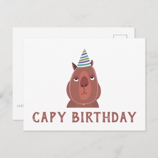 Carte Postale "ANNIVERSAIRE DU CAPY" Capybara avec chapeau de fê (Devant / Derrière)
