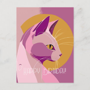 Carte Postale Anniversaire du Chat Élégant Violet