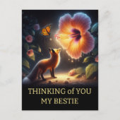 Carte Postale Anniversaire d'un ami Forêt sombre Renard Flore (Devant)