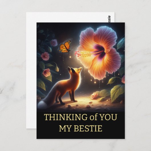 Carte Postale Anniversaire d'un ami Renard Forêt Sombre Flore (Devant / Derrière)