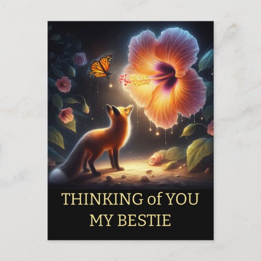 Carte Postale Anniversaire d'un ami Renard Forêt Sombre Flore (Devant)