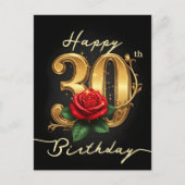 Carte Postale Anniversaire élégant 30 ans écriture dorée fleurs (Devant)