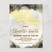 Carte Postale Anniversaire élégant néon or rose marbre 16 ans (Devant)