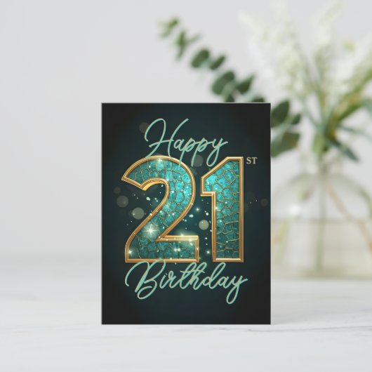 Carte Postale Anniversaire étincelant glamour sarcelle or noir 2 (Debout devant)