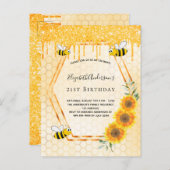 Carte Postale Anniversaire fête abeilles tournesol parties scint (Devant / Derrière)