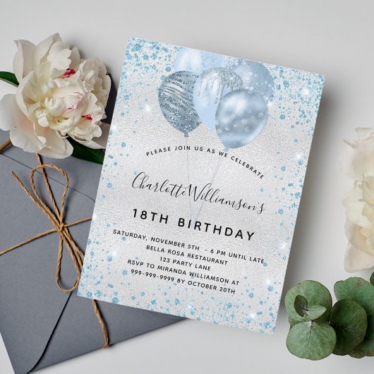 Carte Postale Anniversaire fête argent bleu parties scintillant