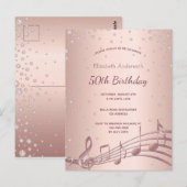 Carte Postale Anniversaire fête rose or diamants musique invitat (Devant / Derrière)