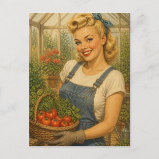 Carte Postale Anniversaire Fille de Jardin Pin-Up Vintage 1950