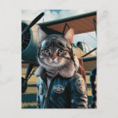Carte Postale Anniversaire Funny Chat Pilote et avion Aéronautiq (Devant)