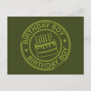 Carte Postale Anniversaire Garçon -effet tampon-vert