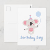 Carte Postale Anniversaire Garçon Teddy Ours Tenant Un Ballons (Devant / Derrière)