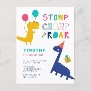 Carte Postale Anniversaire Garçons Dinosaure Mignon Coloré 