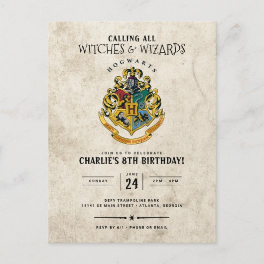 Carte Postale Anniversaire Harry Potter Blason de Poudlard  (Devant)