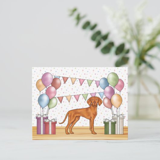 Carte Postale Anniversaire Heureux Magyar Vizsla Chien Mignon Pa (Debout devant)