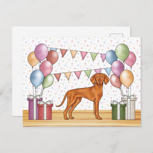 Carte Postale Anniversaire Heureux Magyar Vizsla Chien Mignon Pa (Devant / Derrière)