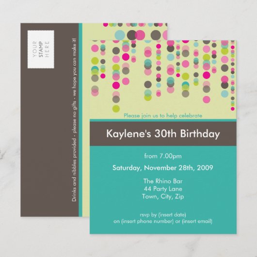 Carte Postale ANNIVERSAIRE INVITATION :: discotek 1 (Devant / Derrière)