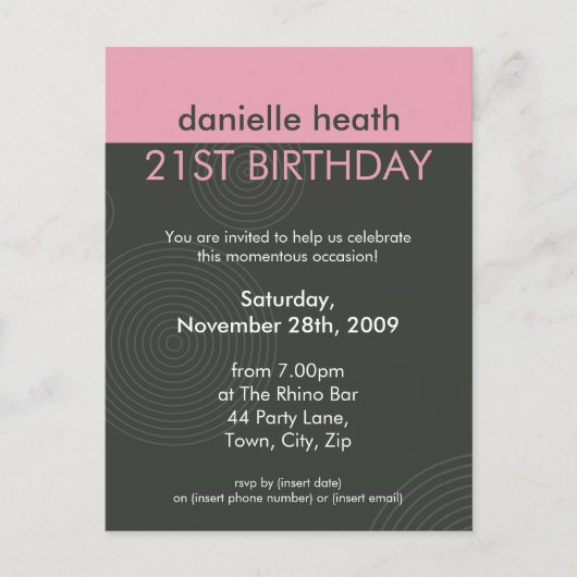 Carte Postale ANNIVERSAIRE INVITATION :: dynamique centré P2 (Devant)