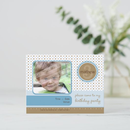 Carte Postale ANNIVERSAIRE INVITATION :: fizz - garçon (Debout devant)