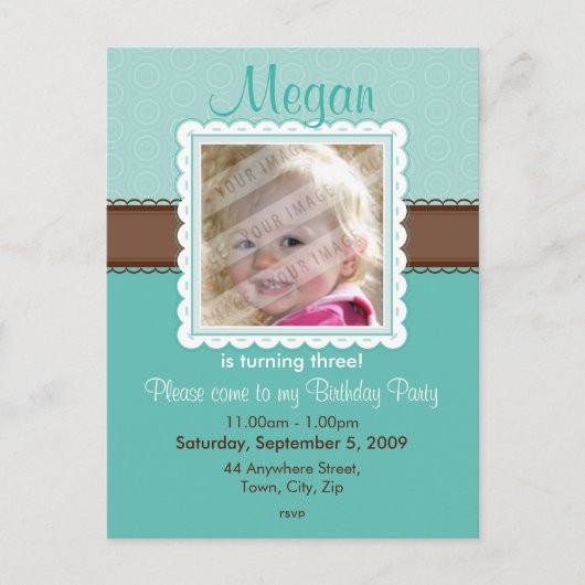 Carte Postale ANNIVERSAIRE INVITATION :: jolie 7 (Devant)