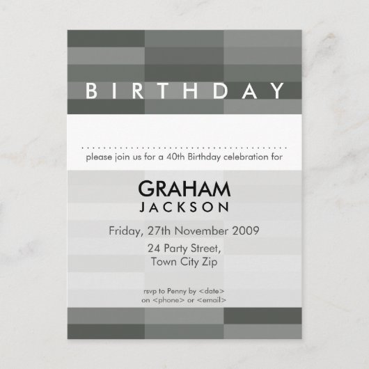 Carte Postale ANNIVERSAIRE INVITATION :: panneau rectangulaire m (Devant)