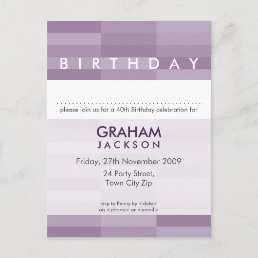 Carte Postale ANNIVERSAIRE INVITATION :: panneau rectangulaire m (Devant)