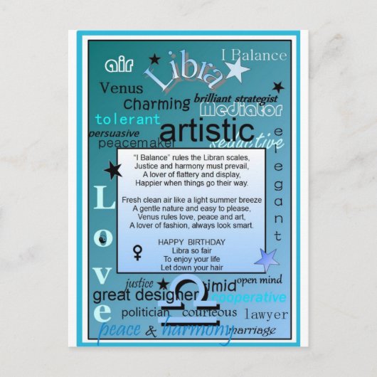 CARTE POSTALE ANNIVERSAIRE LIBRA (Devant)