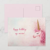 Carte Postale Anniversaire Licorne Rose (Devant / Derrière)