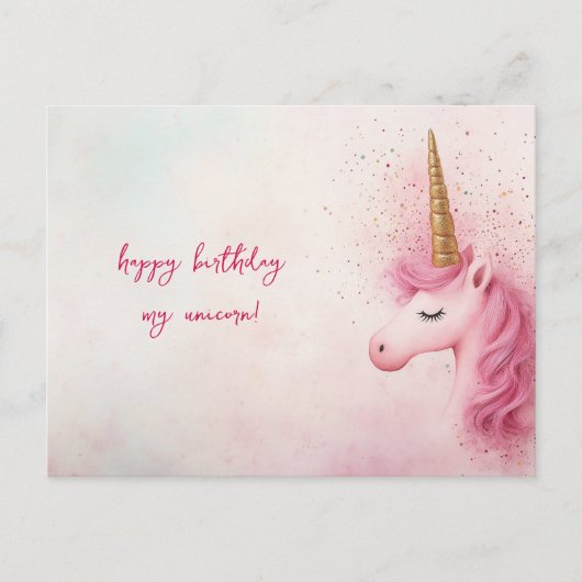 Carte Postale Anniversaire Licorne Rose (Devant)