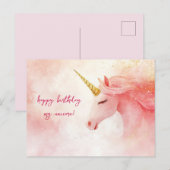 Carte Postale Anniversaire Licorne Rose (Devant / Derrière)
