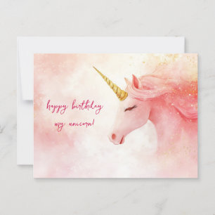 Carte Postale Anniversaire Licorne Rose