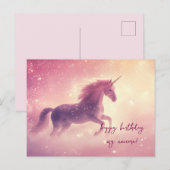 Carte Postale Anniversaire Licorne Rose (Devant / Derrière)