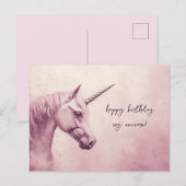 Carte Postale Anniversaire Licorne Rose (Devant / Derrière)