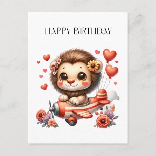 Carte Postale Anniversaire Lion Pilote (Devant)
